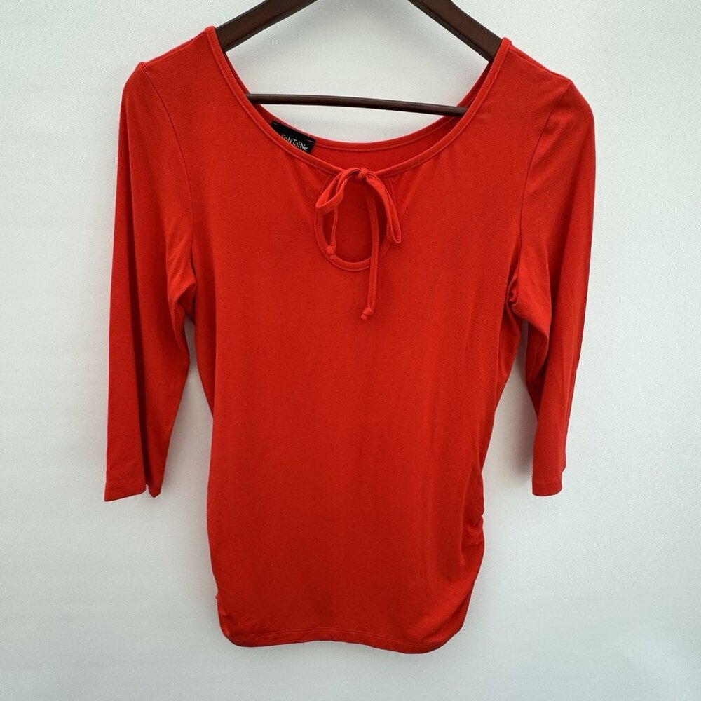 Luc Fontaine women Top Red Ruched Sides, 3/4 Sleeves, Keyhole‎ Neckline Size 6